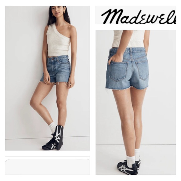 MADEWELL Relaxed Denim Distressed Shorts in Blue Size 24 - Picture 3 of 10